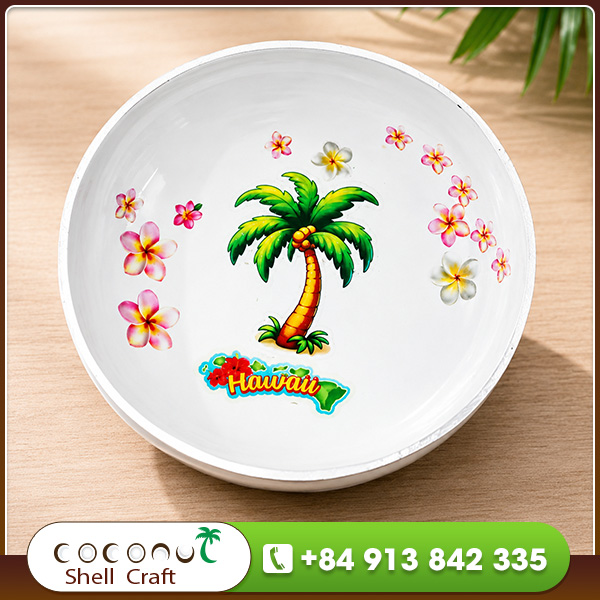 Decorative White Lacquered Coconut Shell Bowl